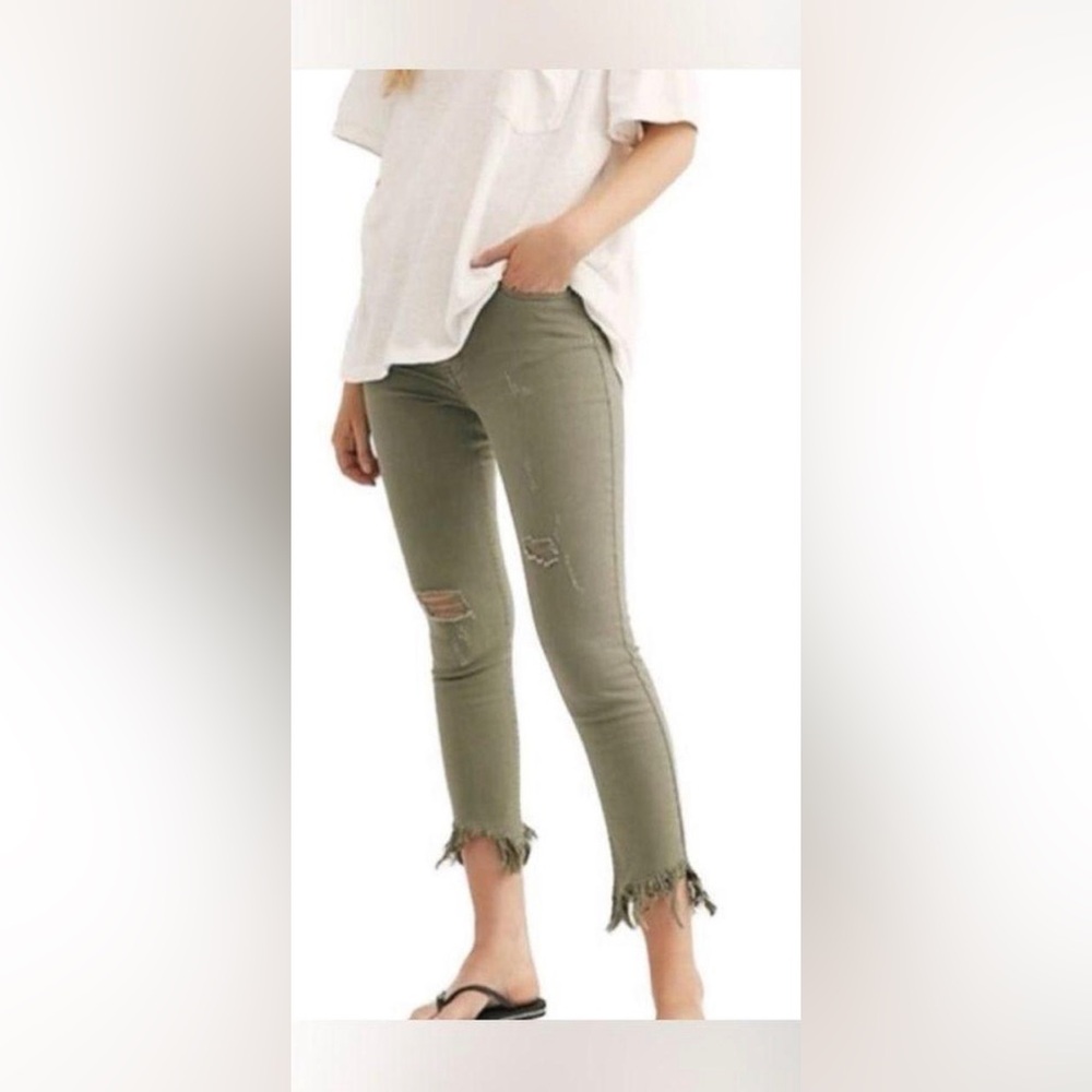 free people | we the free | army green frayed bottom ripped jeans